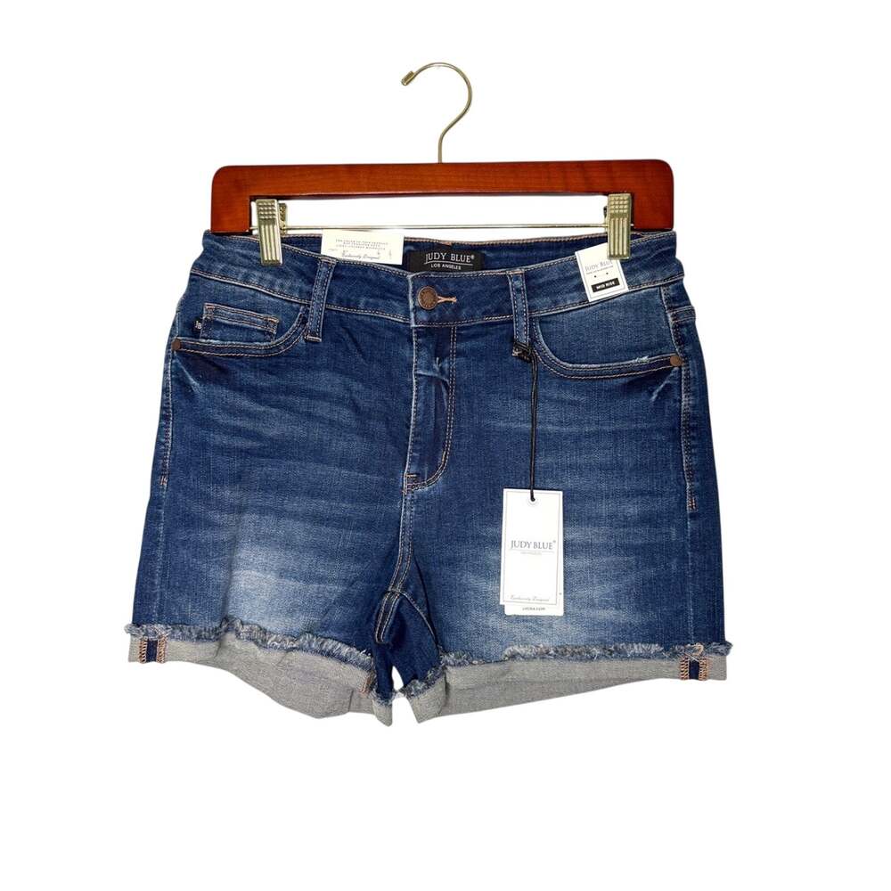 Judy Blue NWT Mid Rise Cuffed Raw Hem Stretch Denim Shorts M